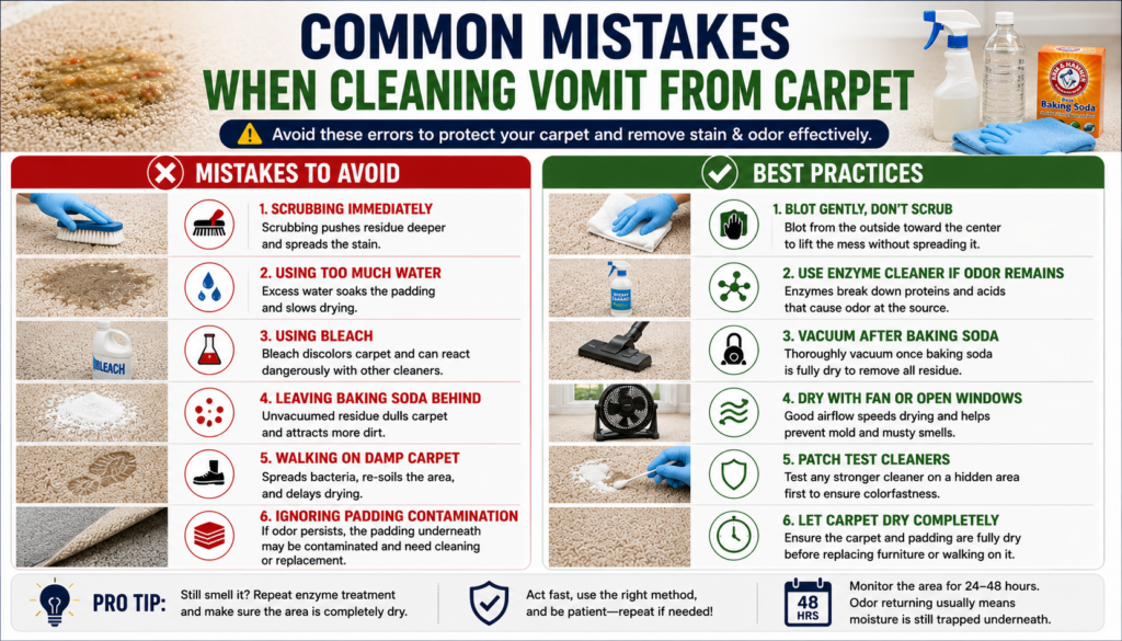 Common Mistakes to Avoid to clean vomit from carpet