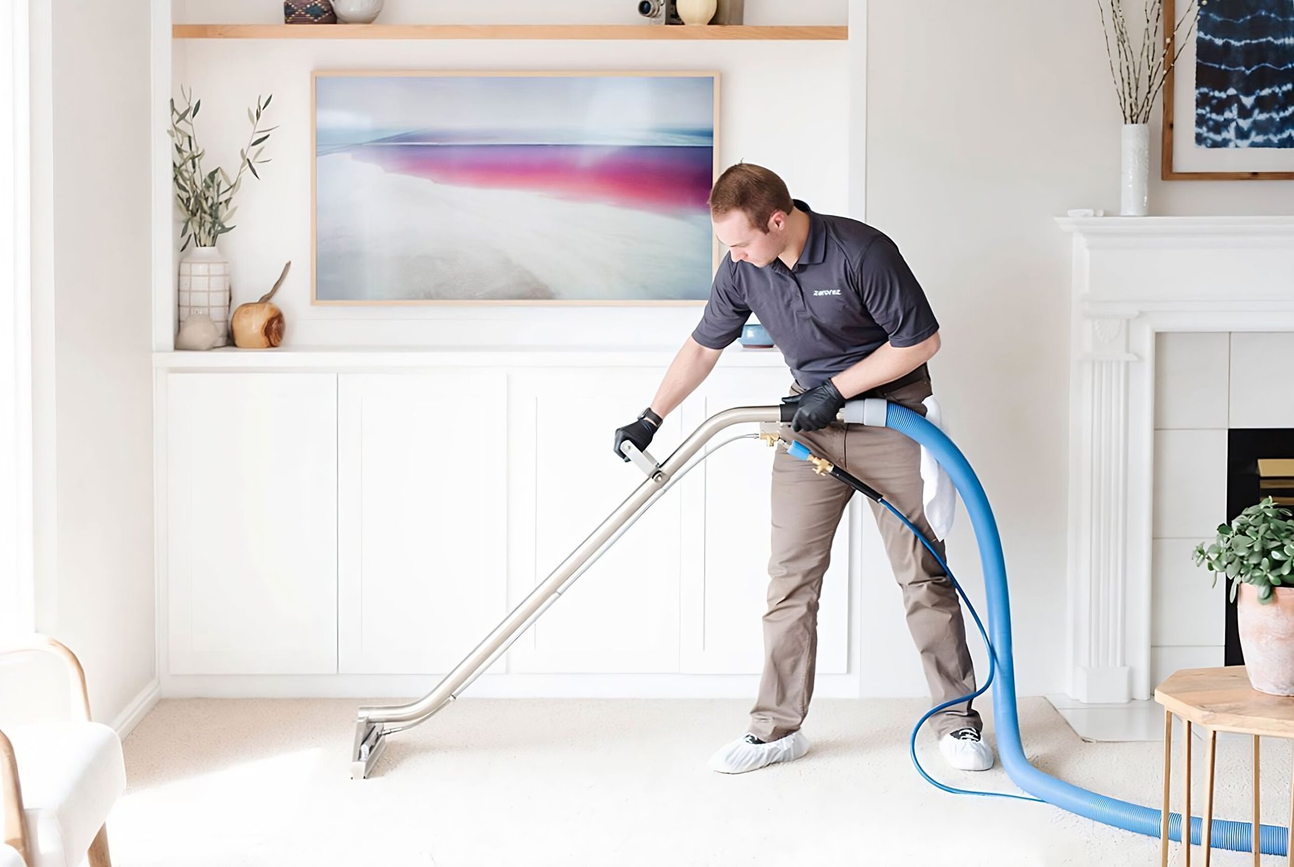Professional carpet cleaning equipment in use